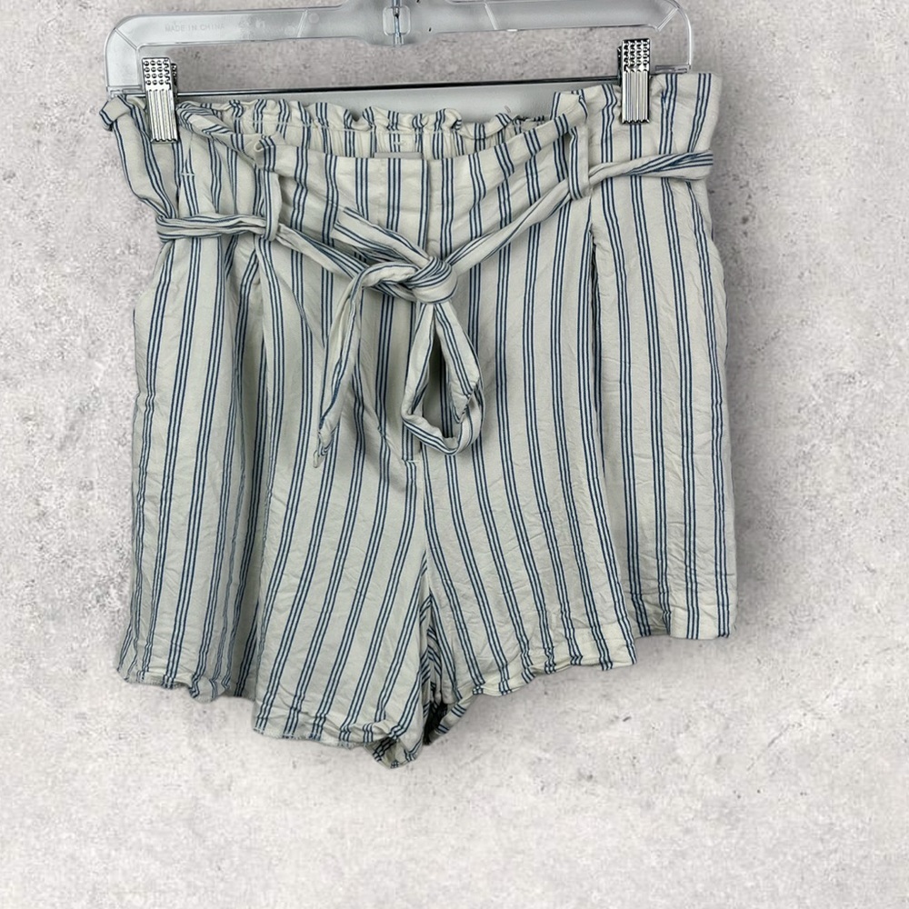 LOFT White Blue Striped Paperbag Shorts High Waist Medium - Picture 2 of 11